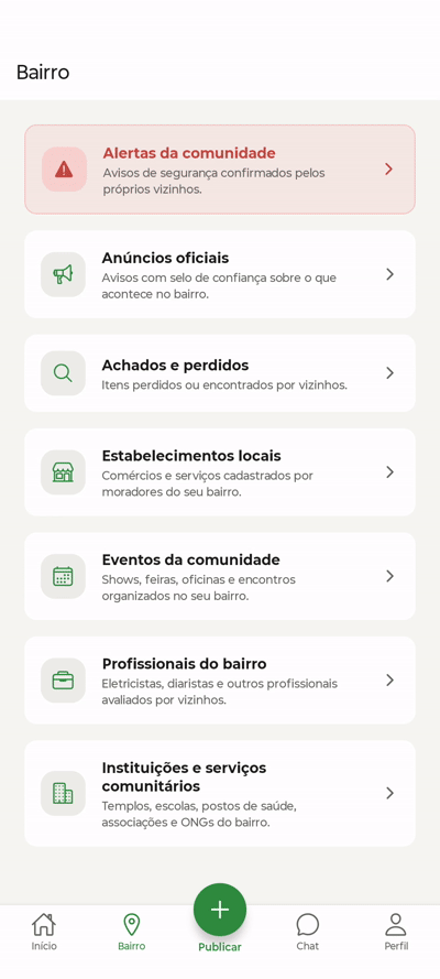 Demonstração de achados e perdidos no app MeuBairro+